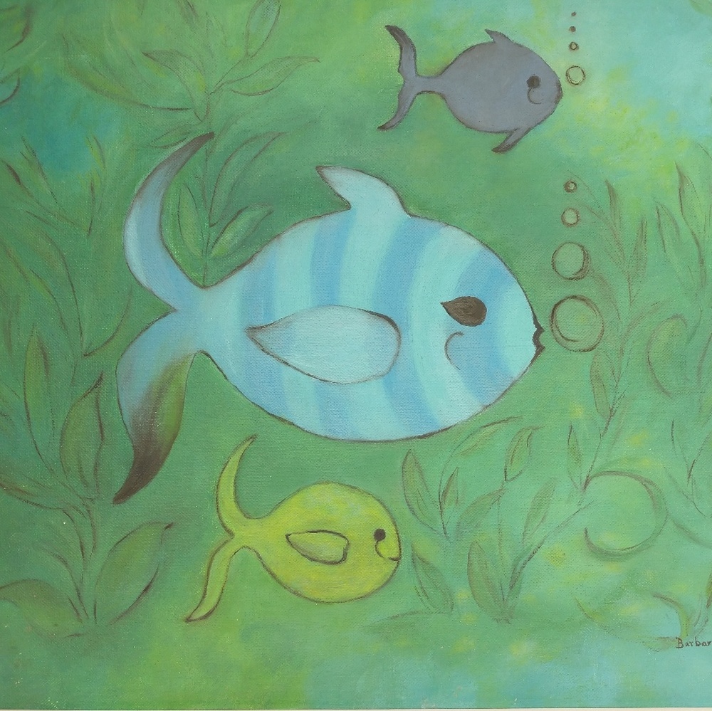 Fish Painting Signed Barbara Haskell 1974 - Picture 3 of 8